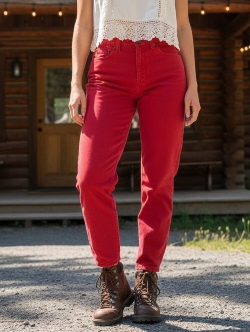 Vintage 90's 100% Cotton Petite Eddie Bauer Straight Leg Mom Jeans Vibrant Red